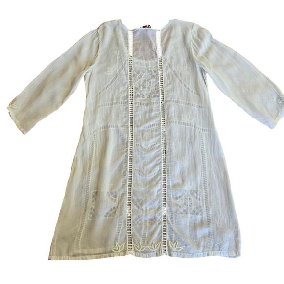 Johnny Was Women Ivory Sheer Floral Embroidered Dress S Boho Silky Peasant Fairy - Picture 2 of 12